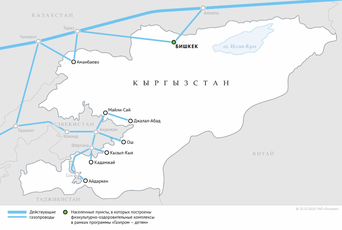 Схема магистральных газопроводов в Киргизии 