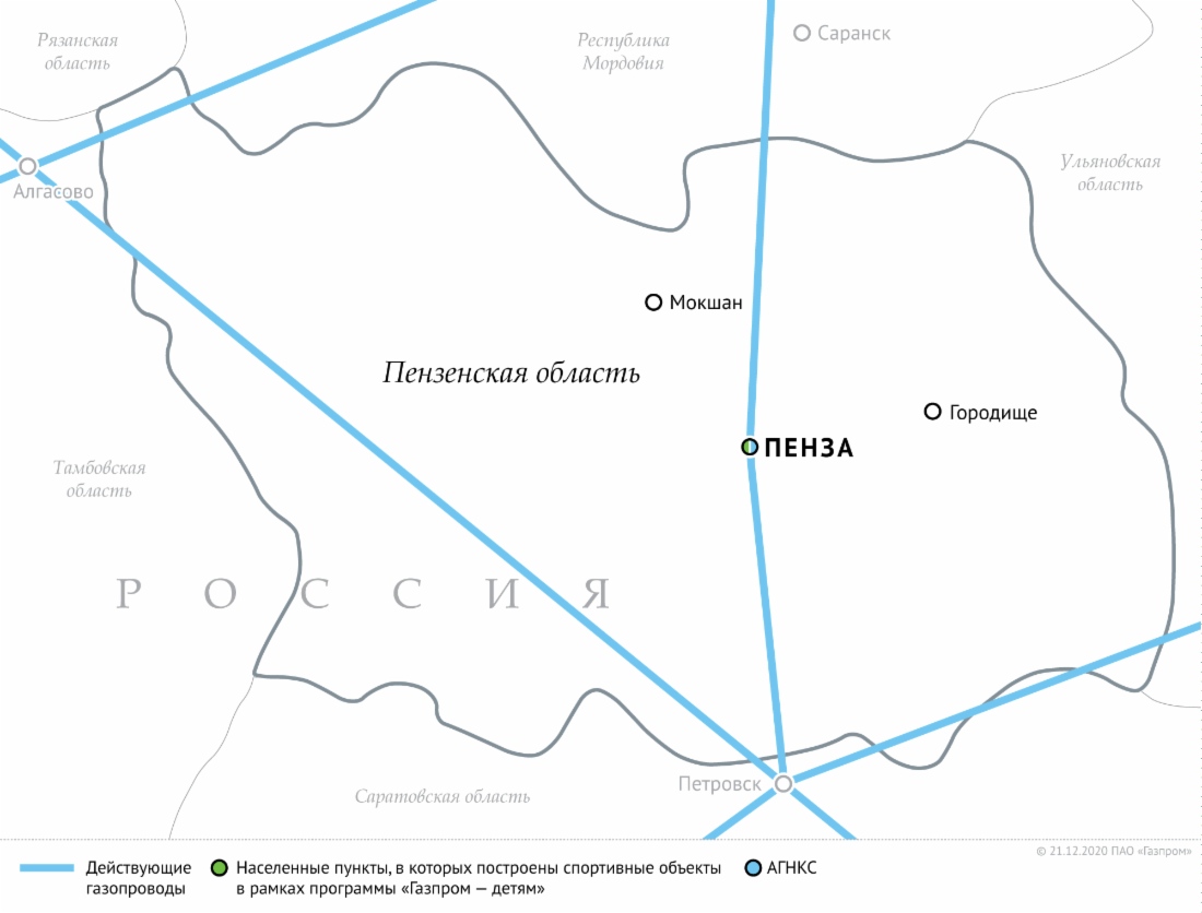 Схема магистральных газопроводов в Пензенской области