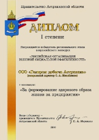ООО «Газпром добыча Астрахань» стало победителем регионального этапа конкурса «Российская организация высокой социальной эффективности»