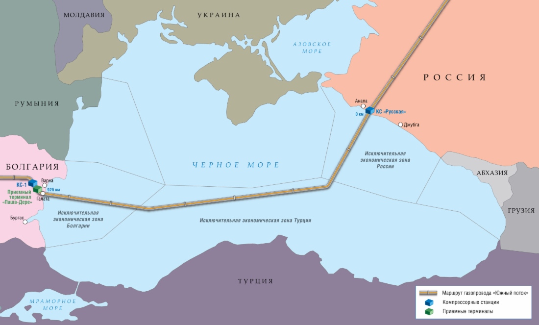 Схема морского участка проекта «Южный поток»
