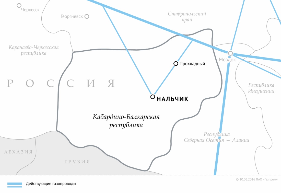 Схема магистральных газопроводов в Кабардино-Балкарской Республике