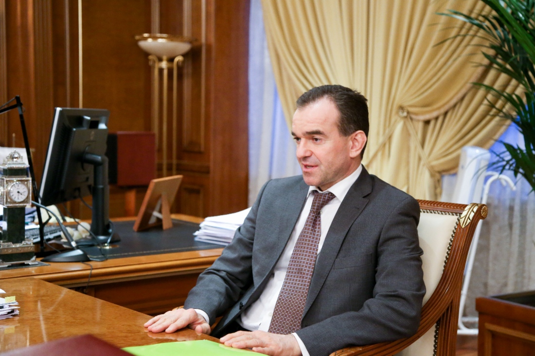 Губернатор Краснодарского края Вениамин Кондратьев во время рабочей встречи с Алексеем Миллером