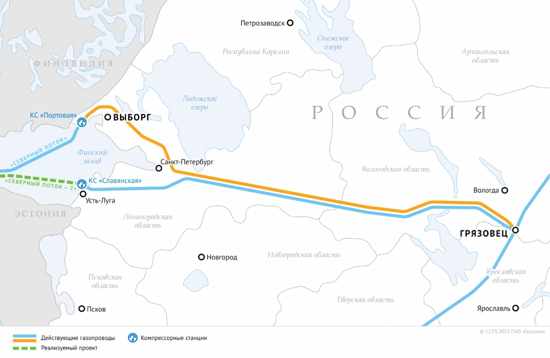 Схема газопровода «Грязовец — Выборг»