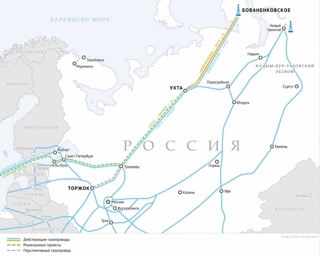 Введены новые добычные мощности на Бованенковском месторождении и газопровод «Бованенково — Ухта — 2»