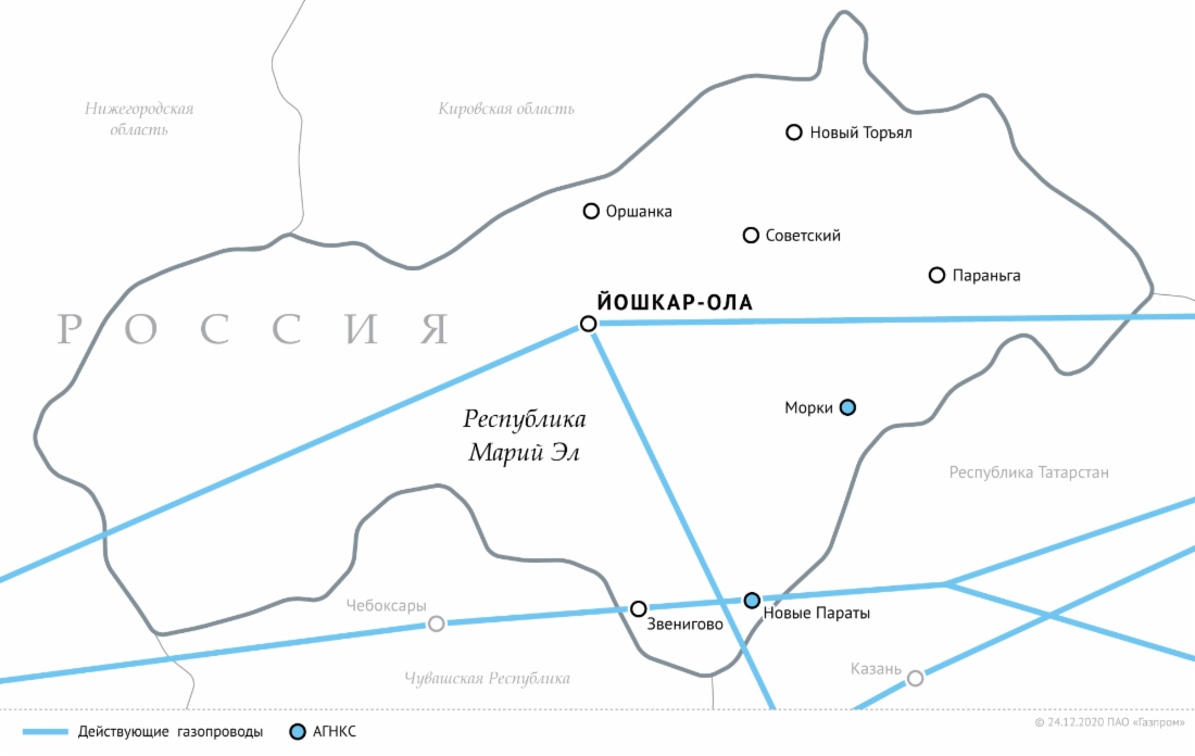 Схема газопроводов в Республике Марий Эл