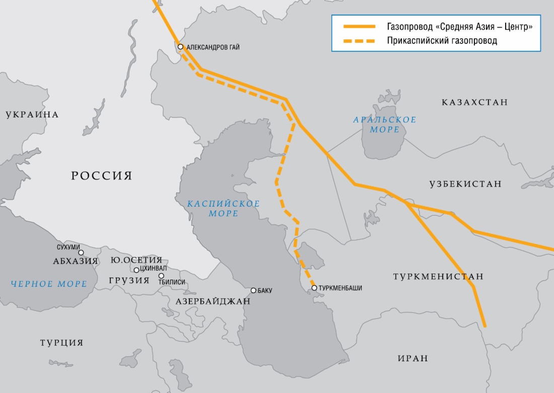 Схема проекта Прикаспийского газопровода и газопровода «Средняя Азия — Центр»