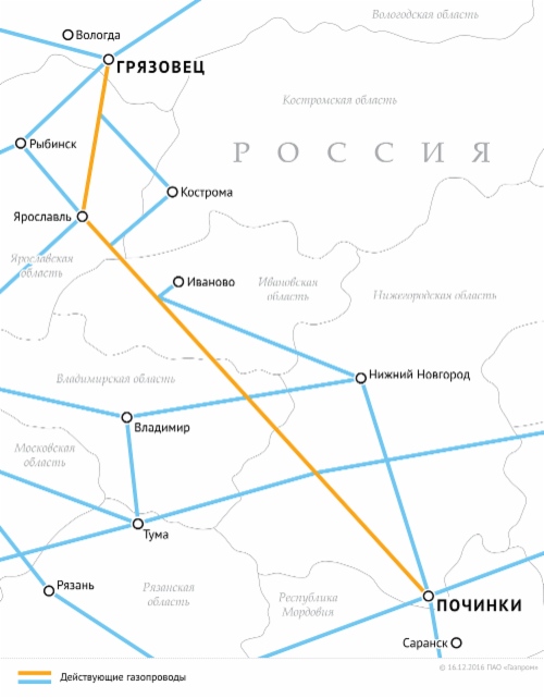 Схема газопровода «Починки — Грязовец»