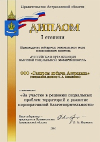 ООО «Газпром добыча Астрахань» стало победителем регионального этапа конкурса «Российская организация высокой социальной эффективности»