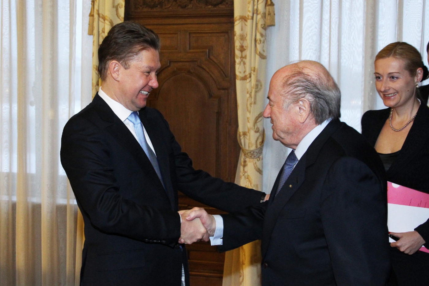Алексей Миллер и Президент ФИФА Йозеф Блаттер во время празднования 100-летия РФС