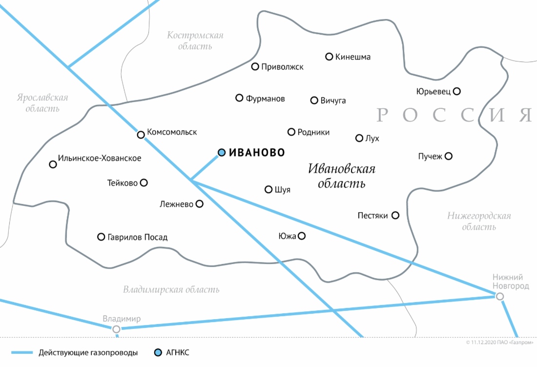 Схема газопроводов в Ивановской области