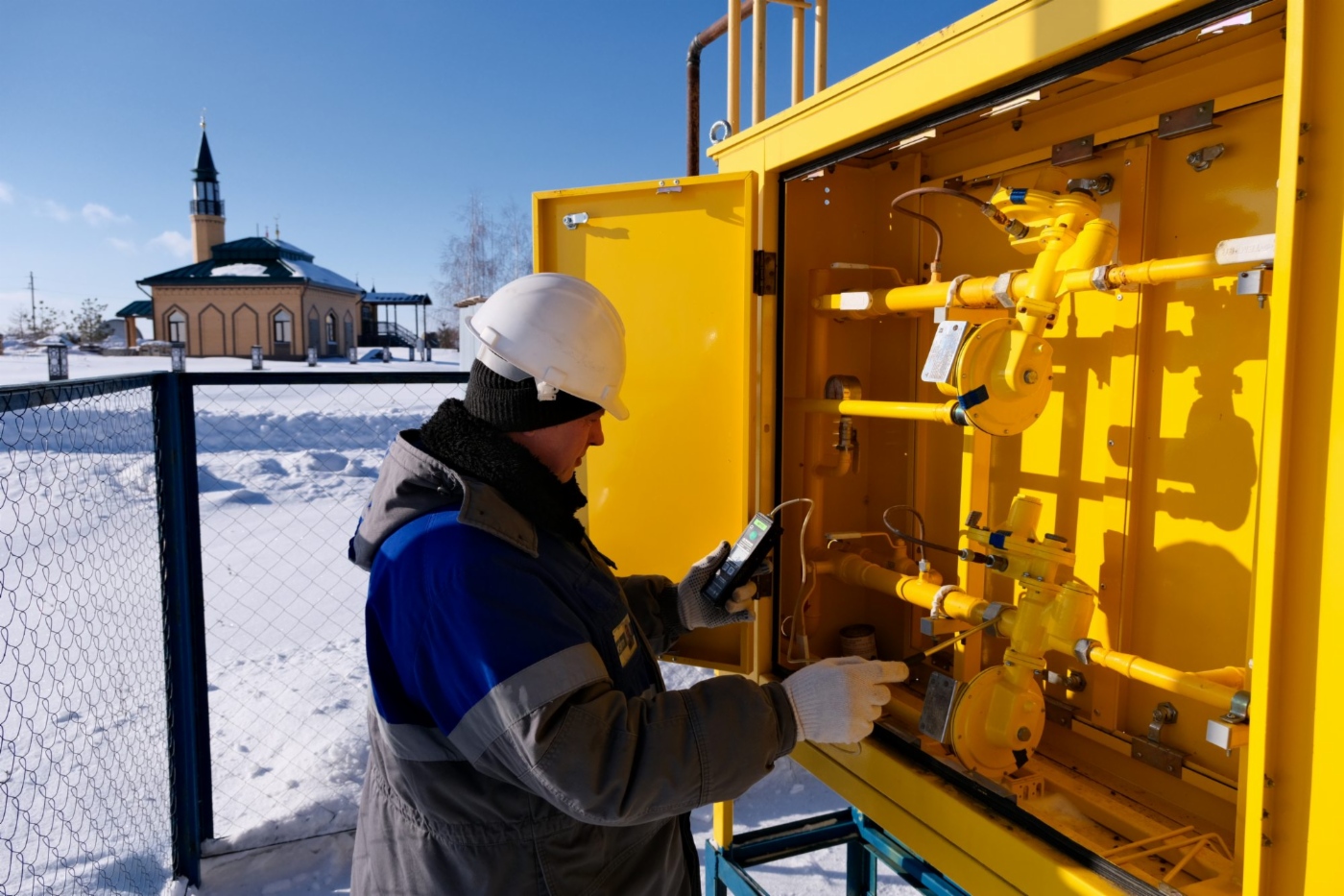Газовик проводит работы на пункте редуцирования