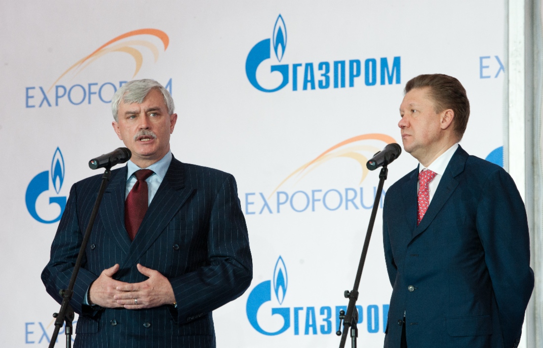 Губернатор Санкт-Петербурга Георгий Полтавченко и Алексей Миллер во время торжественных мероприятий, посвященных началу строительства в Санкт-Петербурге международного конгрессно-выставочного центра «ЭкспоФорум»