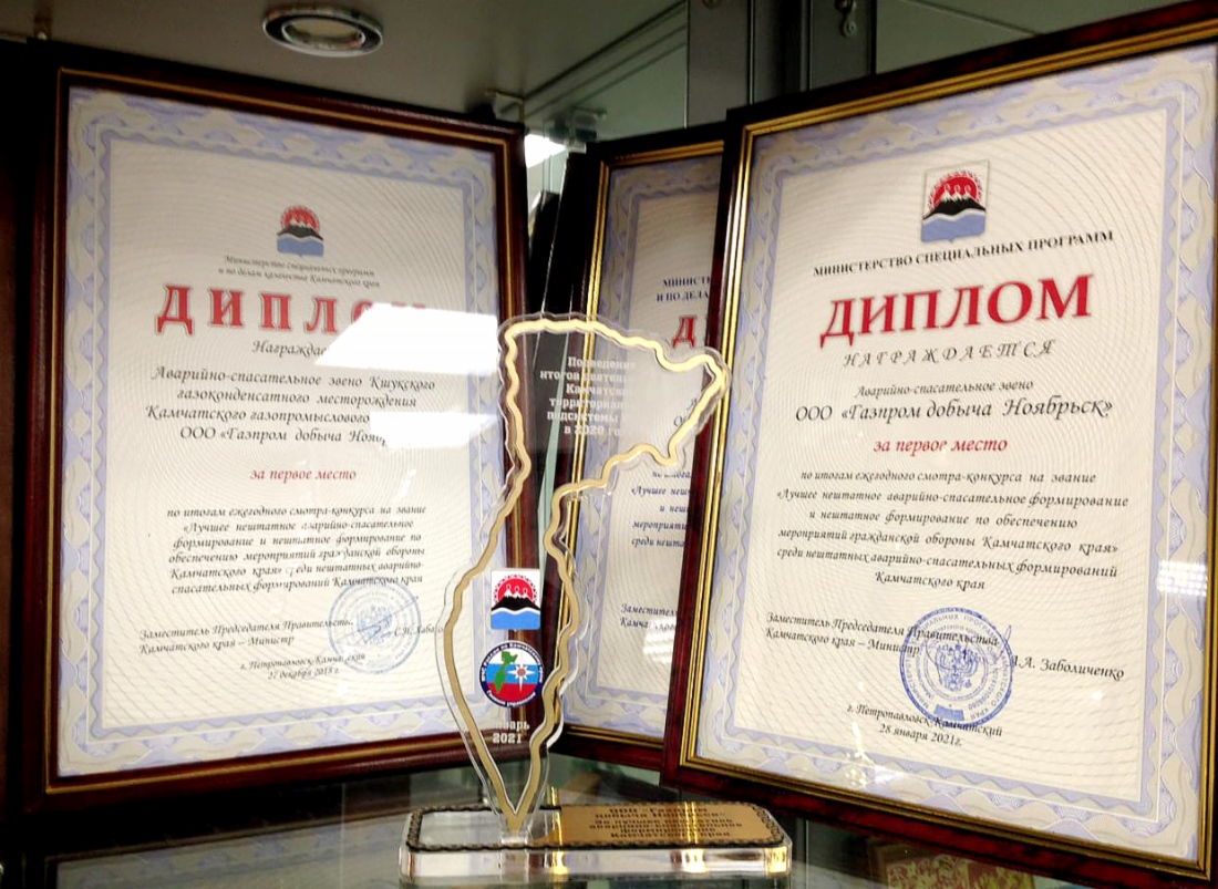 Награды за I место в VI краевом смотре-конкурсе на звание «Лучшее нештатное аварийно-спасательное формирование в Камчатском крае»