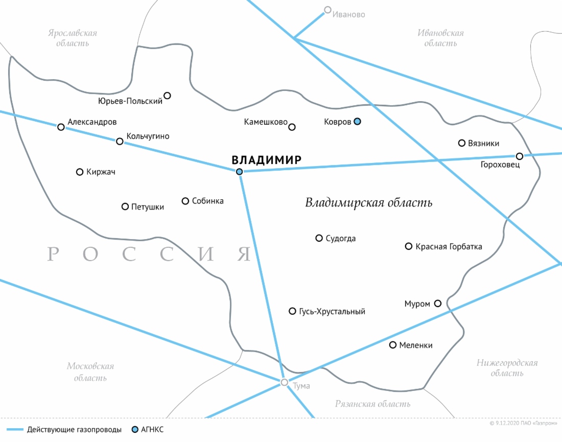 Схема газопроводов во Владимирской области