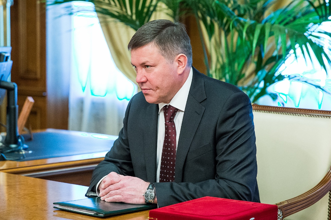 Губернатор Вологодской области Олег Кувшинников во время рабочей встречи с Алексеем Миллером