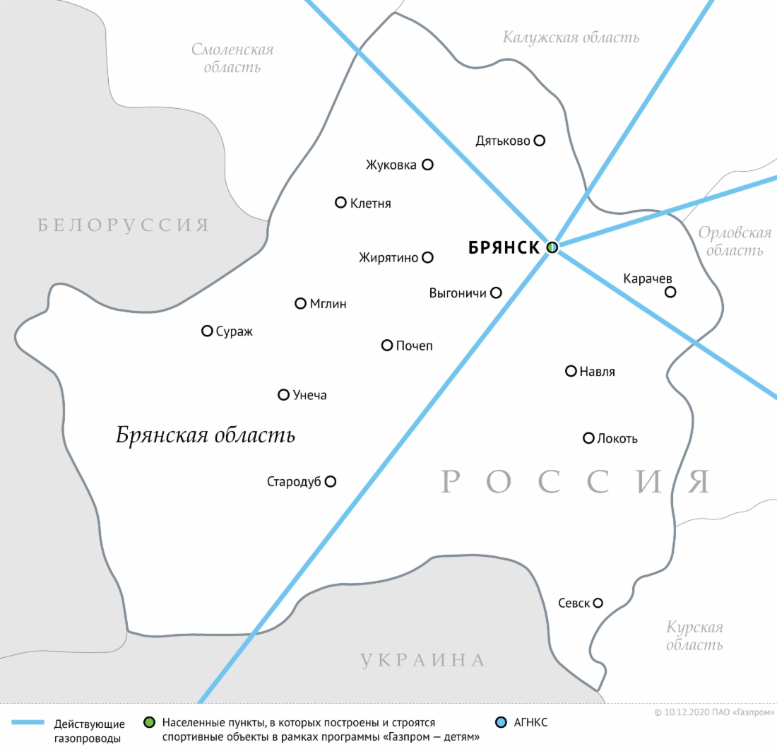 Схема магистральных газопроводов в Брянской области