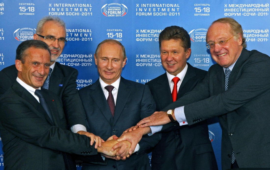 Анри Проглио (EDF), Харальд Швагер (BASF), Владимир Путин, Алексей Миллер и Паоло Скарони (Eni)