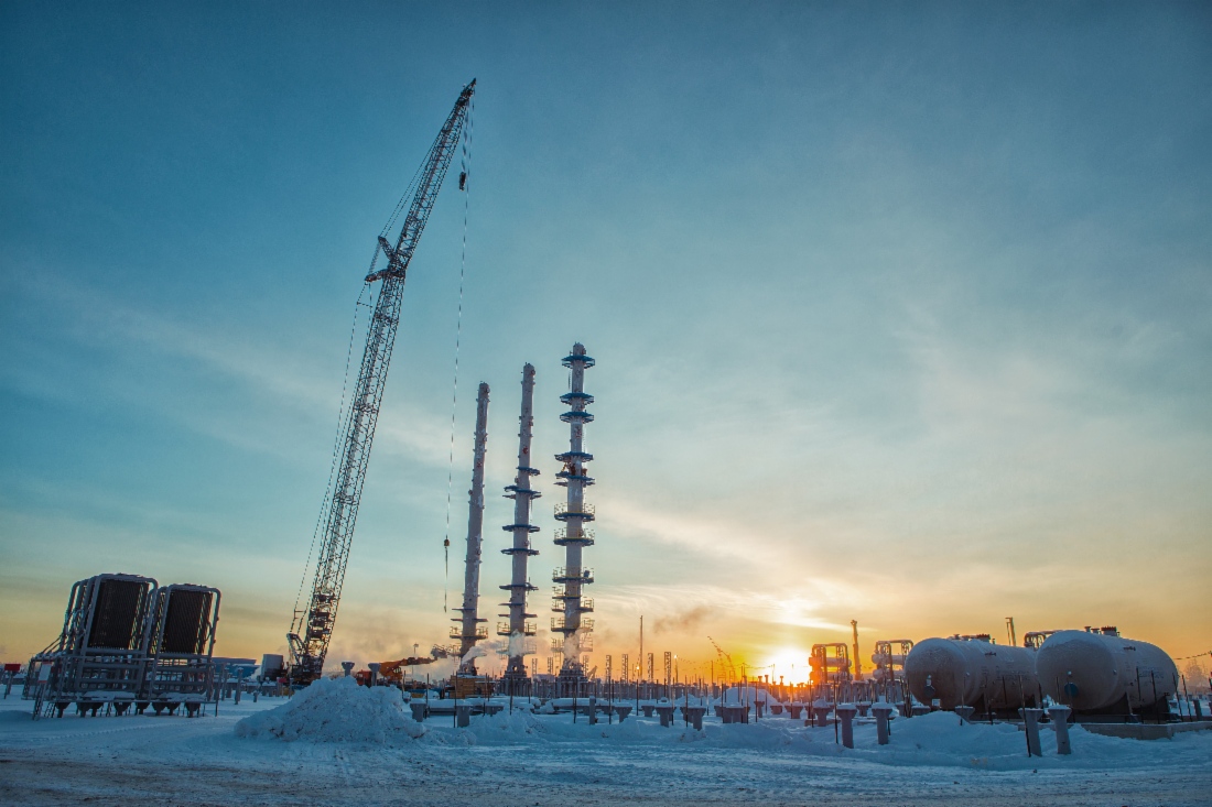 Строительство установки комплексной подготовки газа № 3 Чаяндинского нефтегазоконденсатного месторождения, январь 2018 года