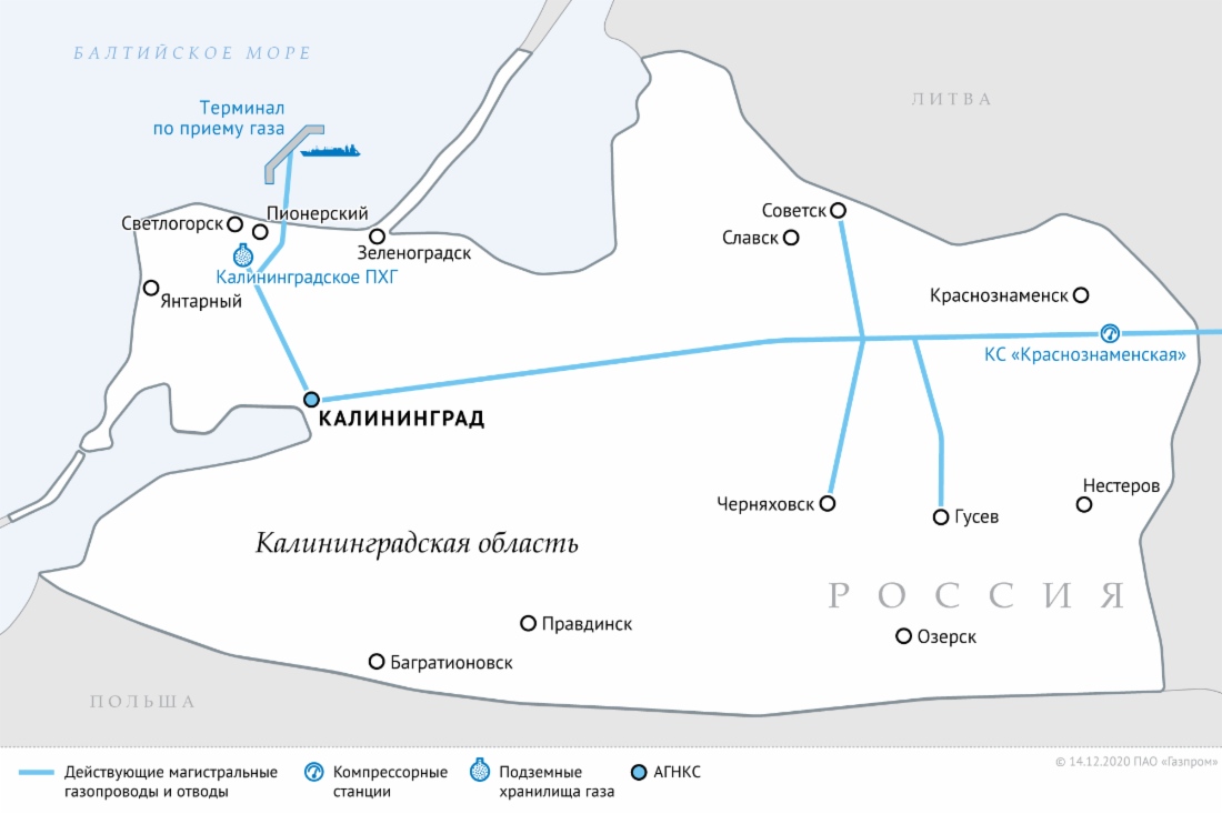 Схема газопроводов в Калининградской области