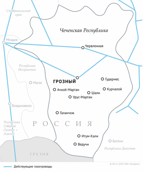 Схема газопроводов в Чеченской Республике