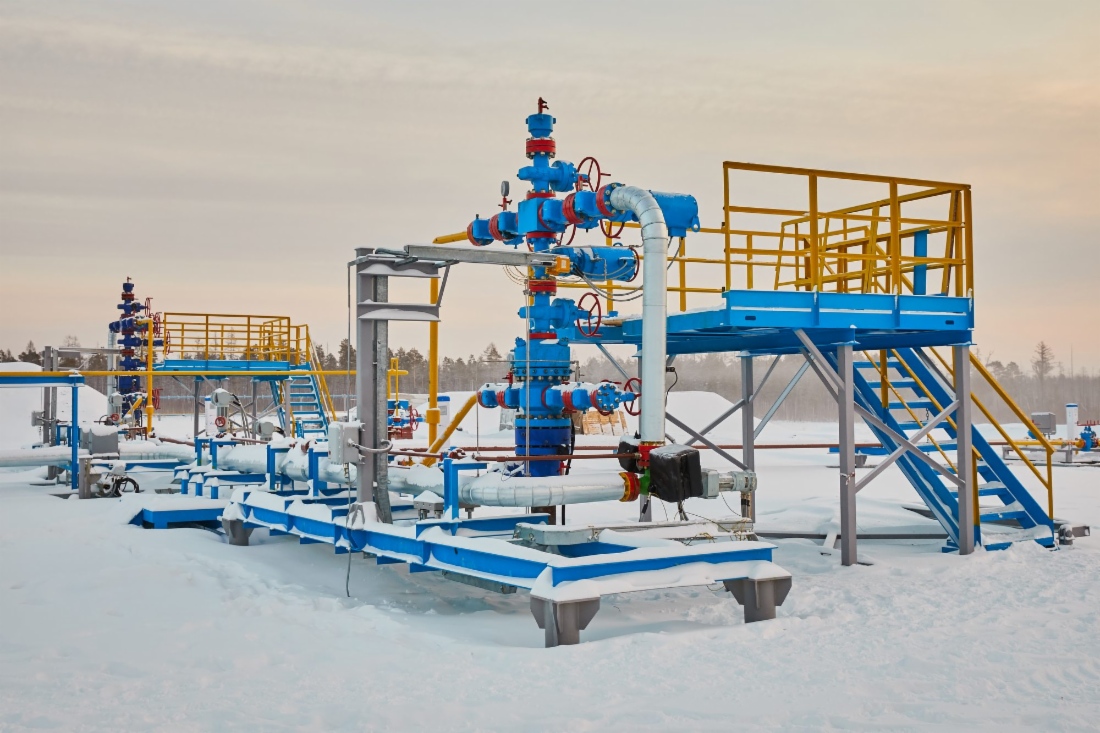 Кусты газовых скважин на Чаяндинском нефтегазоконденсатном месторождении ООО «Газпром добыча Ноябрьск»