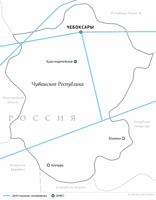 Схема магистральных газопроводов в Чувашской Республике